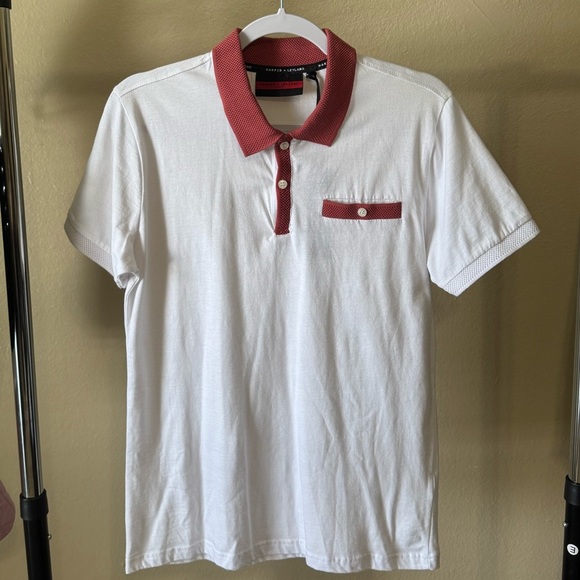 White and Red Polo Shirt with Modern Fit Size M - Picture 1 of 10
